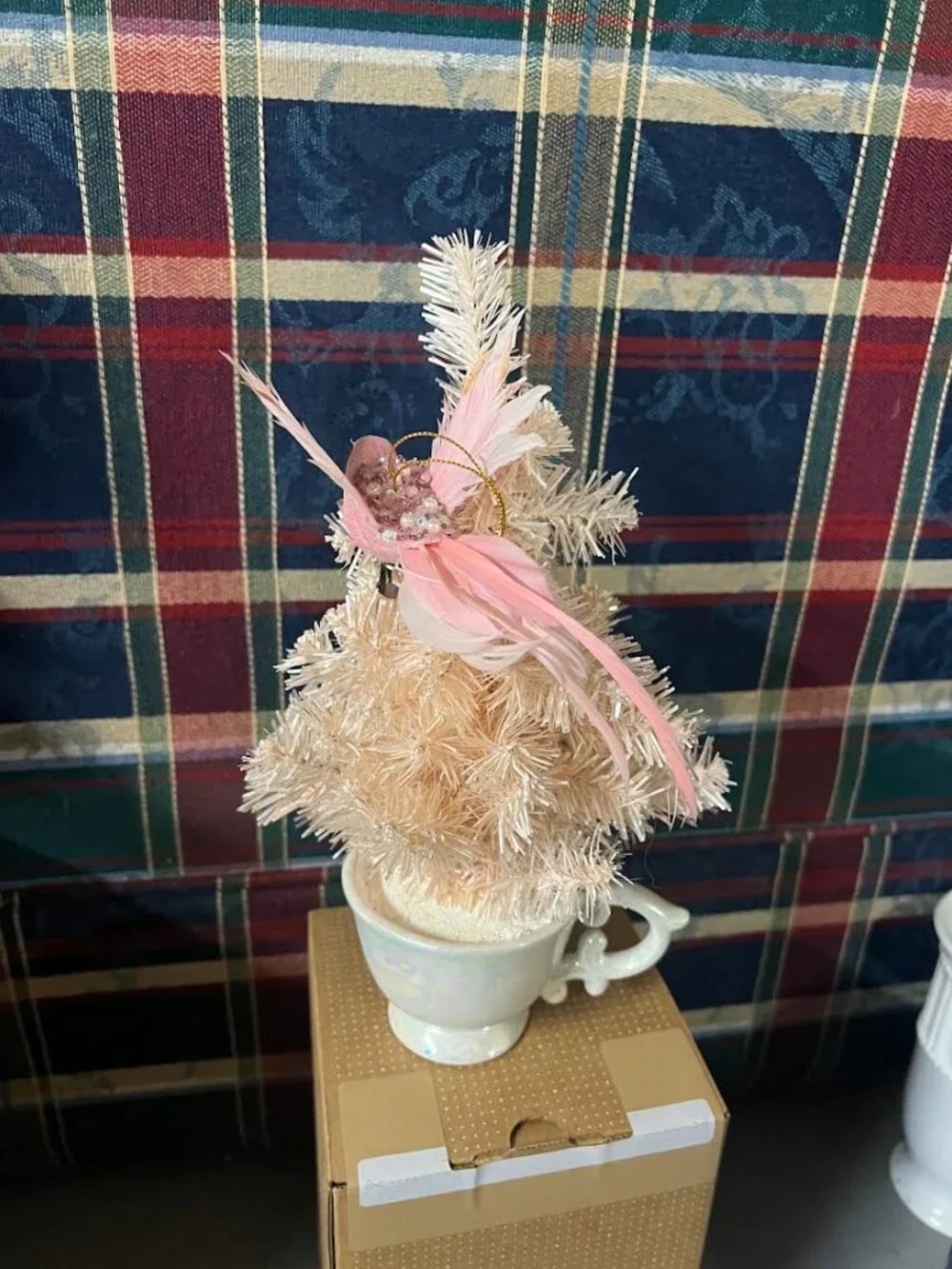 Cute Pink Holiday Decor Christmas Tree Bird Retro NWT